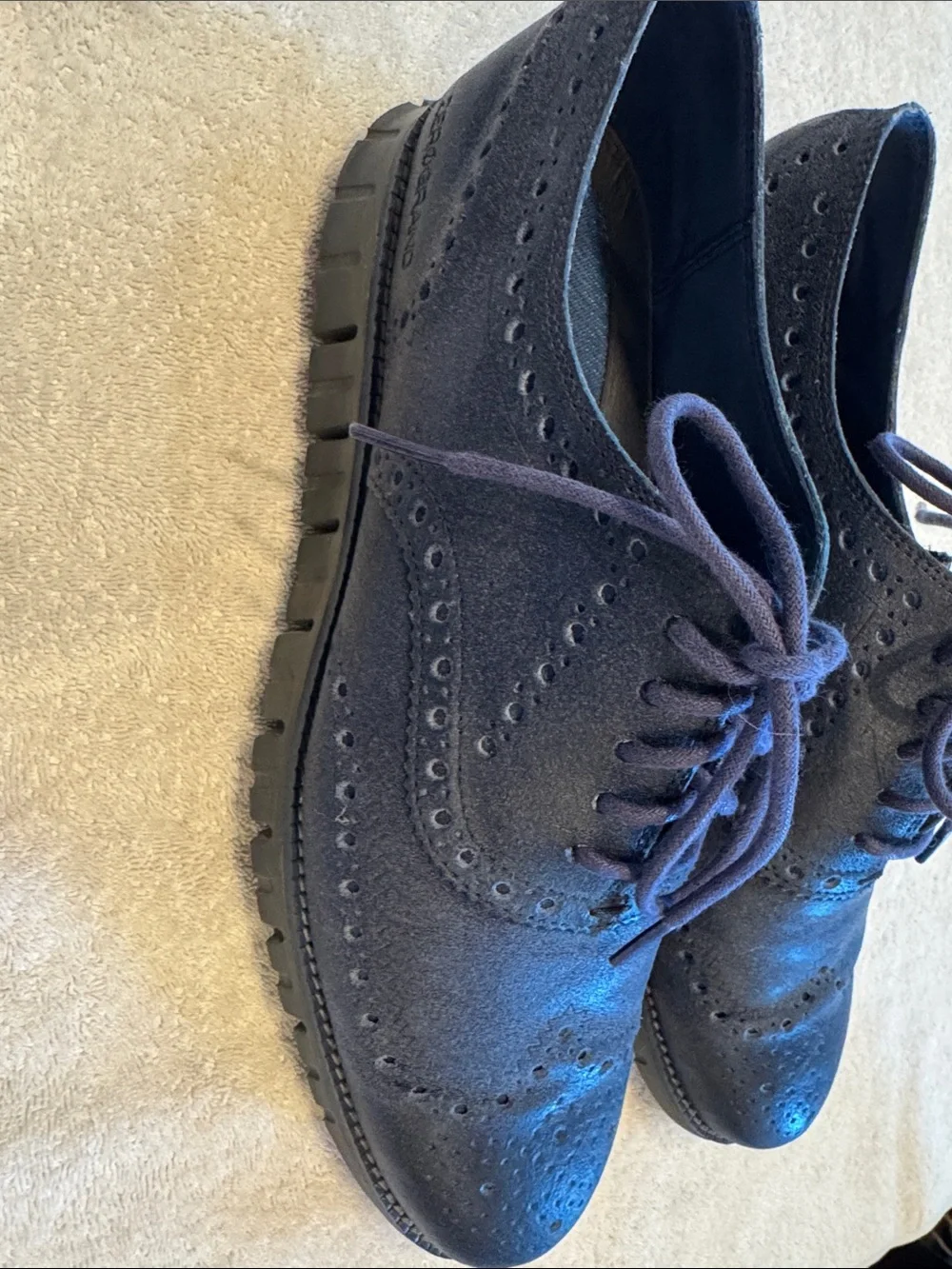 Cole Haan Men's Dark Navy Suede Wingtip Derby Oxfords
